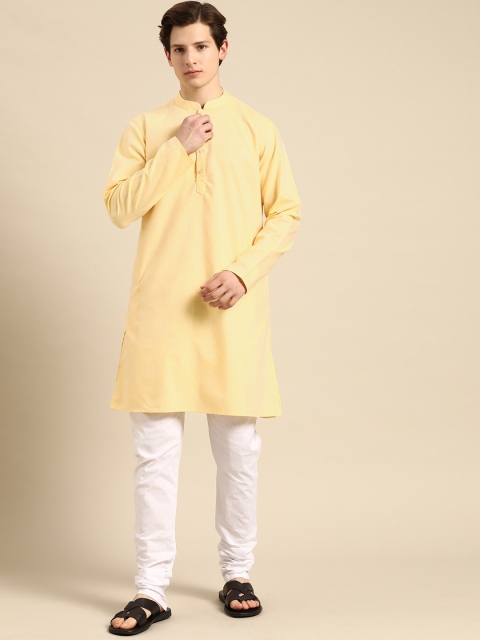 

Anouk Men Yellow Pure Cotton Kurta with Churidar