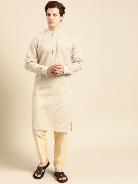 

Anouk Men Off White & Cream Woven Design Kurta Set