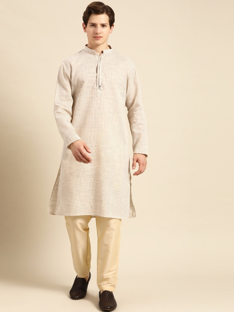 

Anouk Men Off White & Cream Woven Design Kurta Set