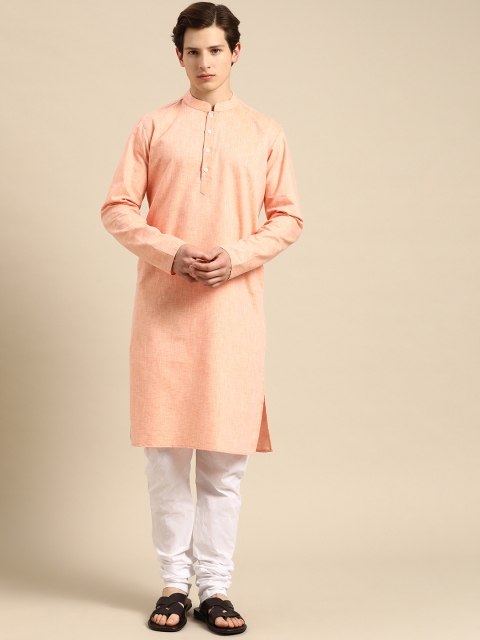 

Anouk Men Orange & White Pure Cotton Kurta Set