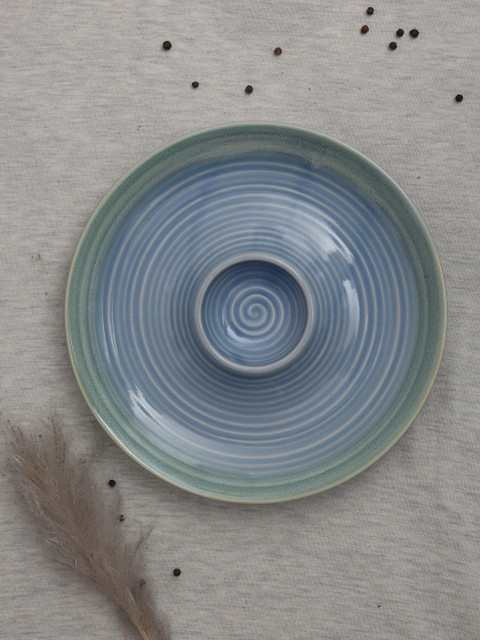 

EK Green & Blue Textured Ceramic Platter With Dip Bowl