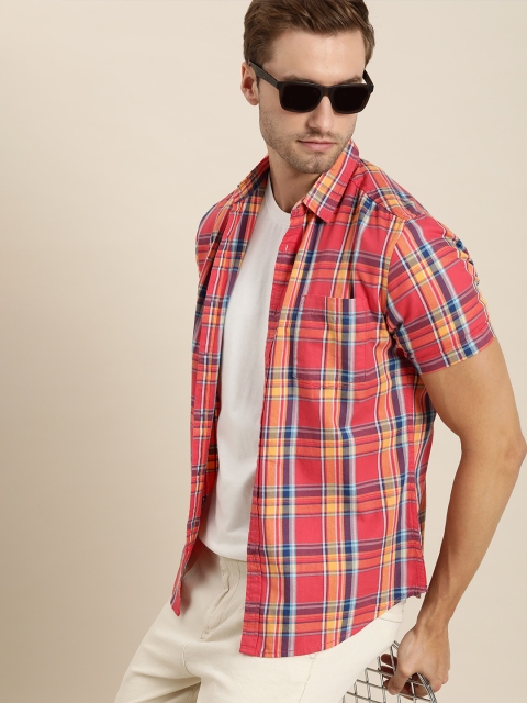 

Moda Rapido Men Coral Red & Blue Checked Slim Fit Casual Shirt