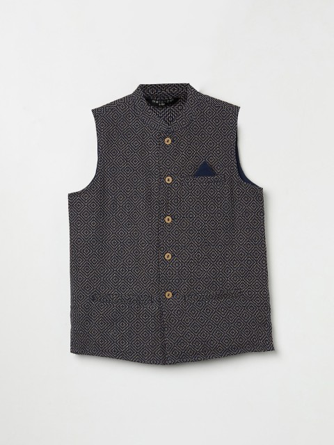 

Melange by Lifestyle Boys Navy Blue Printed Pure Cotton Waistcoat