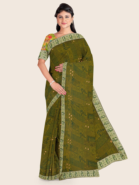 

Pothys Green & Beige Ethnic Motifs Printed Saree