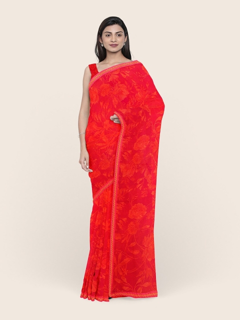 

Pothys Red & Orange Floral Printed Saree