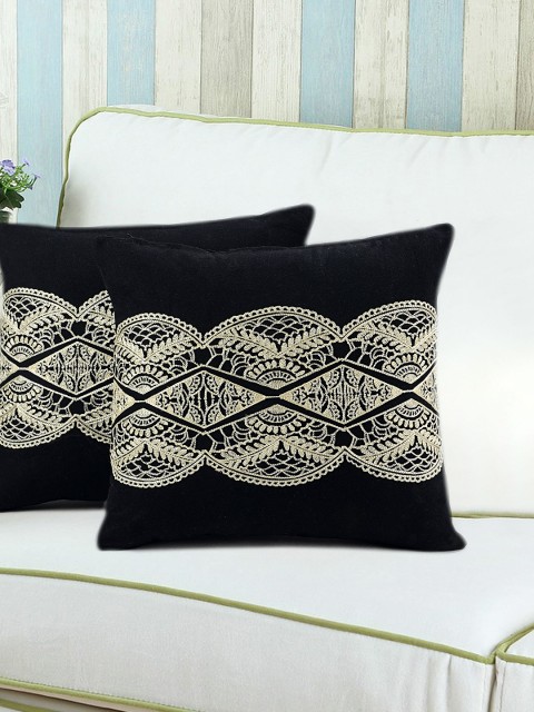 

Saral Home Black Set of 2 Embroidered 16'' x 16'' Square Cushion Cover