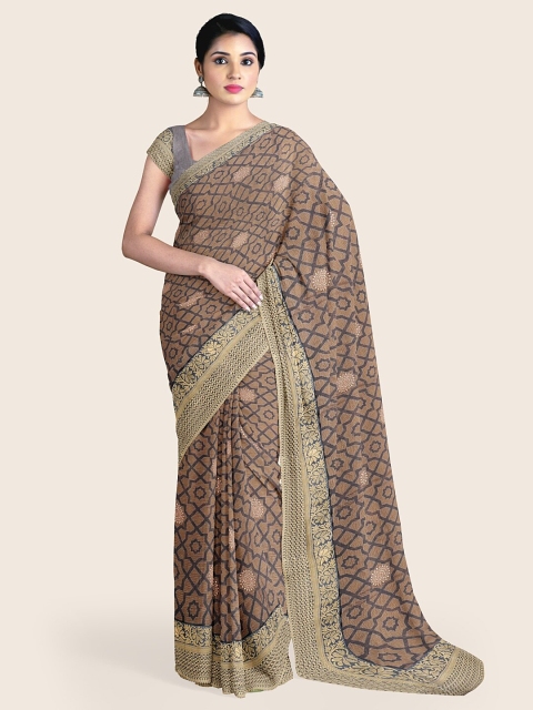 

Pothys Grey & Brown Ethnic Motifs Printed Saree