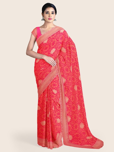 

Pothys Pink & Gold-Toned Ethnic Motifs Printed Saree