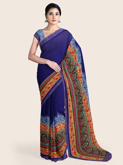 

Pothys Blue Floral Printed Poly Chiffon Saree