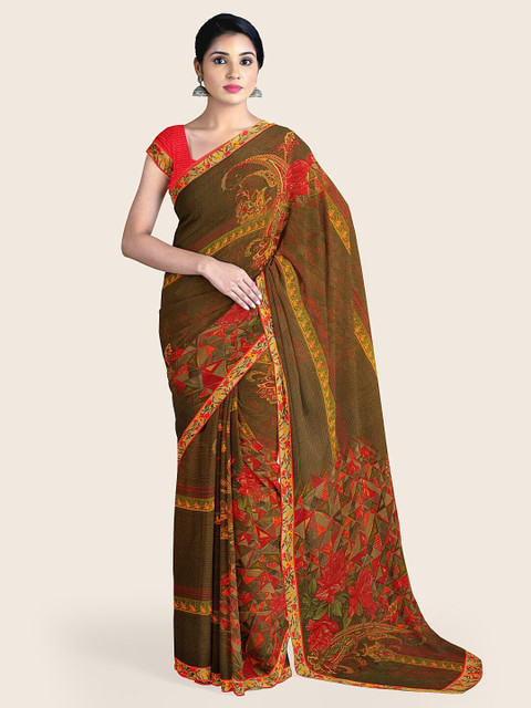 

Pothys Green & Red Floral Printed Saree