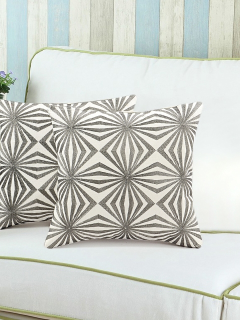 

Saral Home Off-White Set of 2 Embroidered 16'' x 16'' Square Cushion Cover