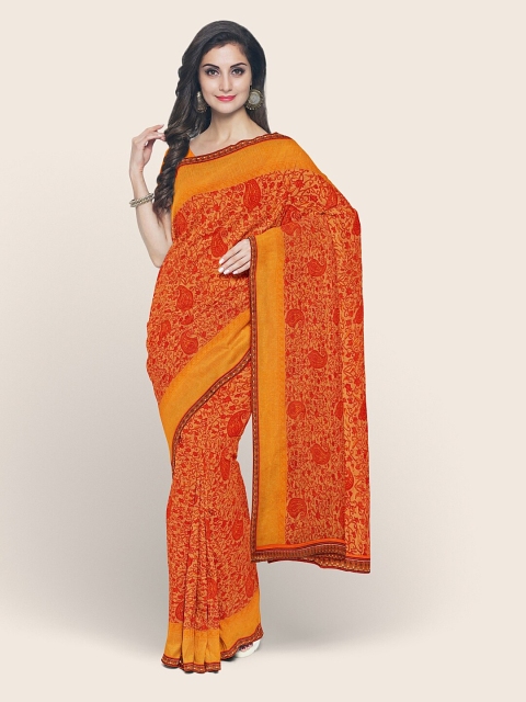 

Pothys Yellow & Red Paisley Printed Poly Chiffon Saree