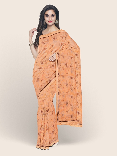 

Pothys Peach-Coloured & Brown Floral Printed Saree