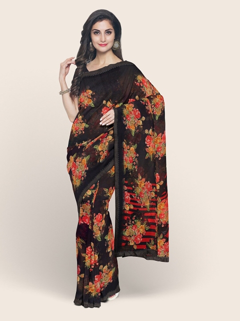 

Pothys Black & Pink Floral Printed Jute Silk Saree