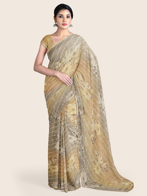 

Pothys Cream-Coloured & Grey Floral Saree