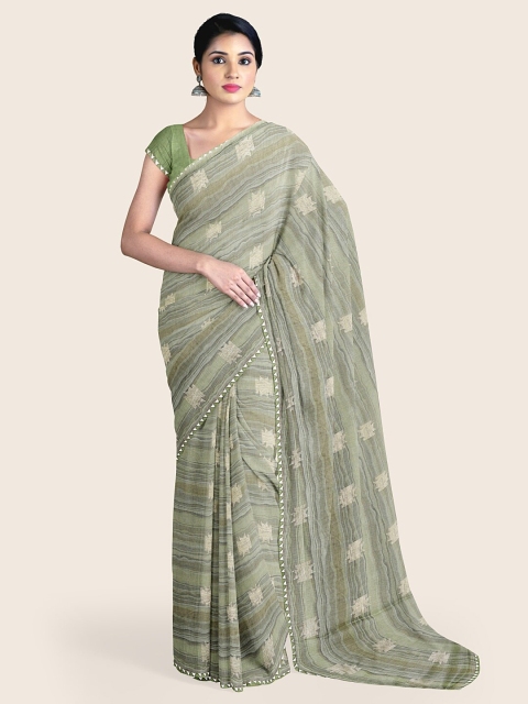 

Pothys Green & Grey Striped Saree