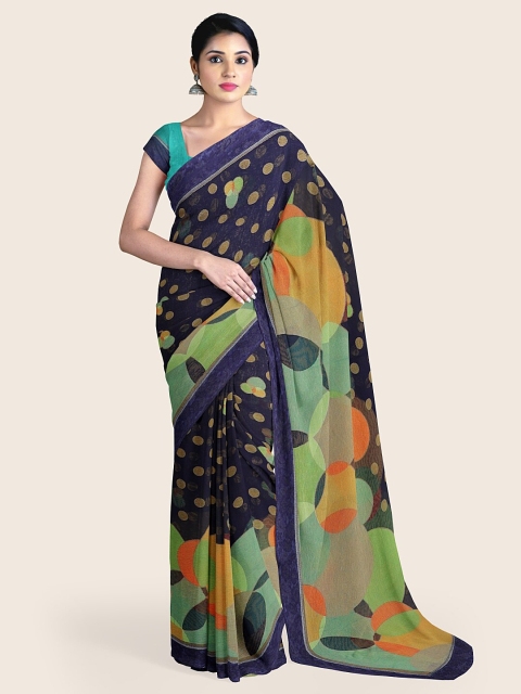 

Pothys Blue & Green Geometric Printed Saree