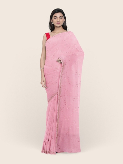 

Pothys Pink & White Printed Chiffon Saree