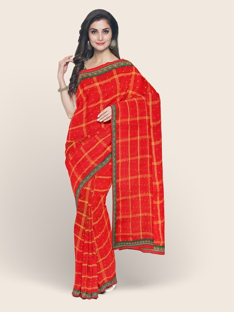 

Pothys Red Floral Printed Poly Chiffon Saree