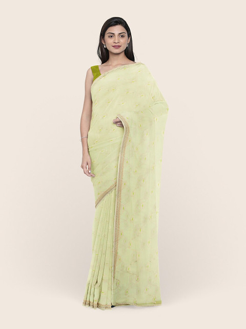 

Pothys Green Printed Poly Chiffon Saree