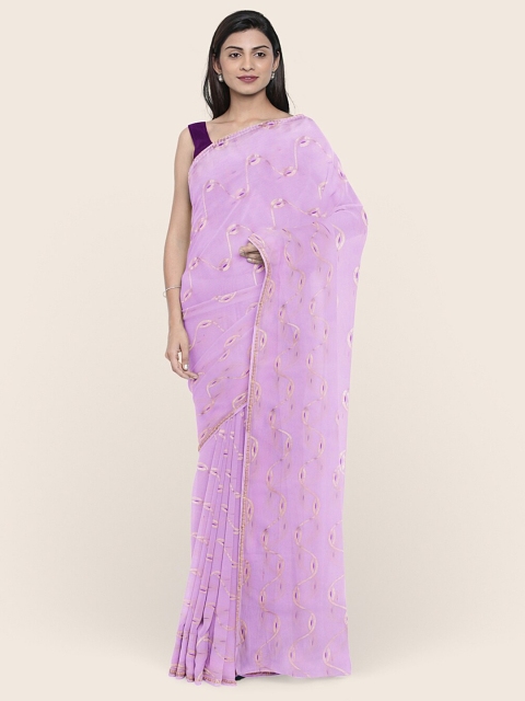 

Pothys Lavender & Gold-Toned Printed Saree
