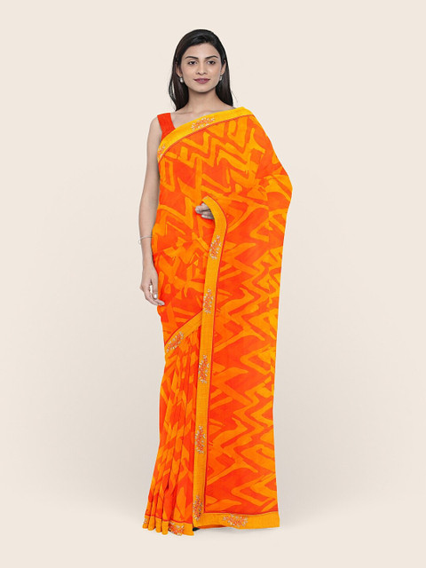 

Pothys Orange & Mustard Embroidered Chiffon Saree
