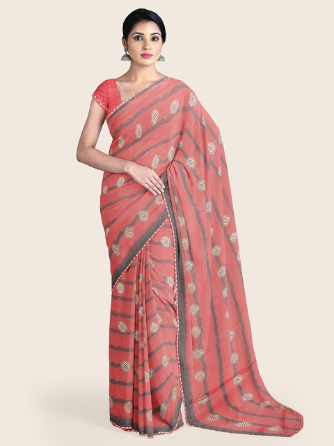 

Pothys Peach & Grey Printed Poly Chiffon Saree