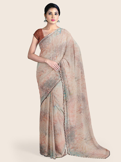 

Pothys Cream & Grey Floral Printed Saree