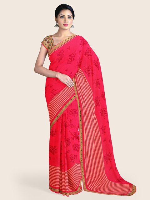 

Pothys Pink & Cream-Coloured Floral Printed Poly Chiffon Saree