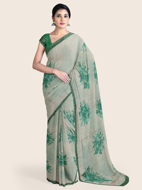 

Pothys Green Floral Beads and Stones Poly Chiffon Saree