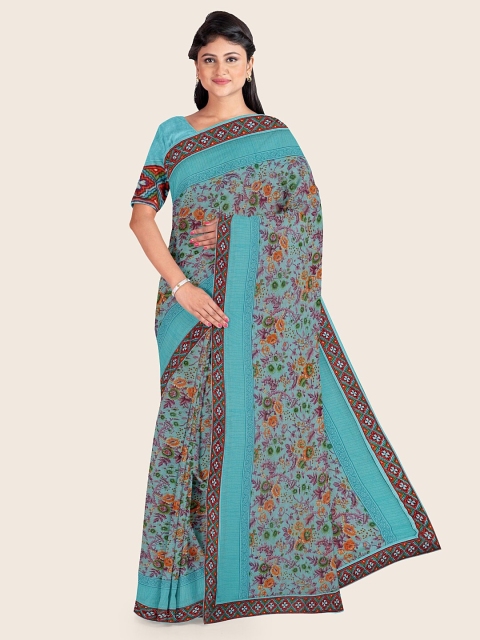 

Pothys Blue & Multicoloured Floral Chiffon Saree
