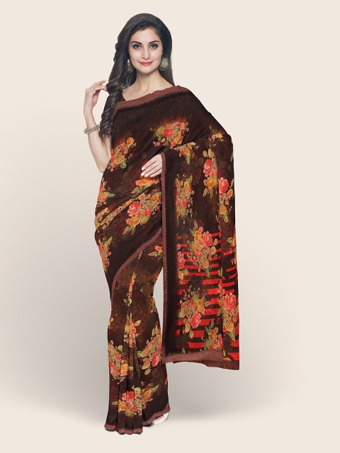 

Pothys Brown & Orange Floral Printed Saree