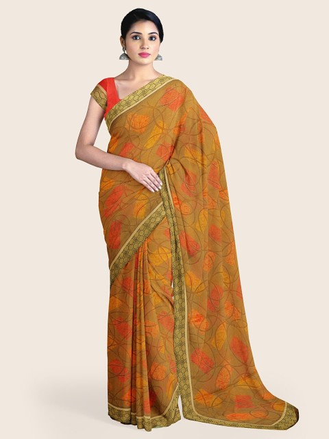 

Pothys Green & Orange Printed Poly Chiffon Saree