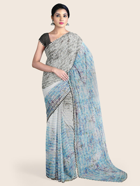 

Pothys Black & Blue Abstract Printed Saree