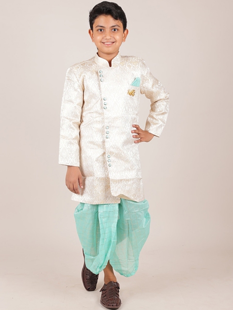 

Pothys Boys Cream & Green Jacquard Sherwani Set