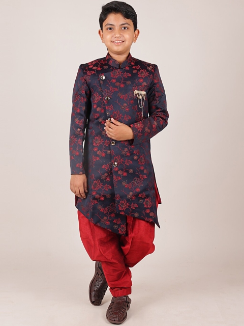 

Pothys Boys Navy Blue & Red Printed Jacquard Sherwani Set