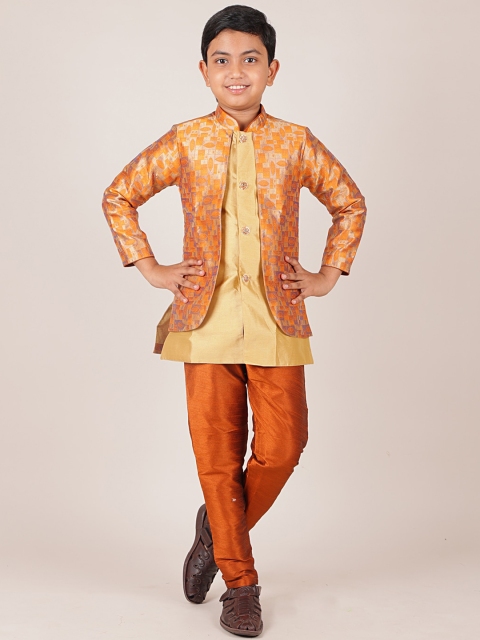 

Pothys Boys Rust Printed Jacquard Sherwani Set