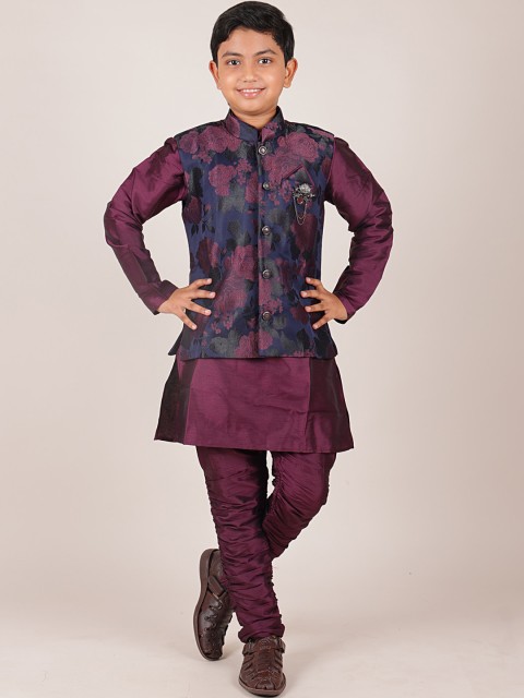 

Pothys Boys Purple & Navy Blue Printed Jacquard Sherwani Set