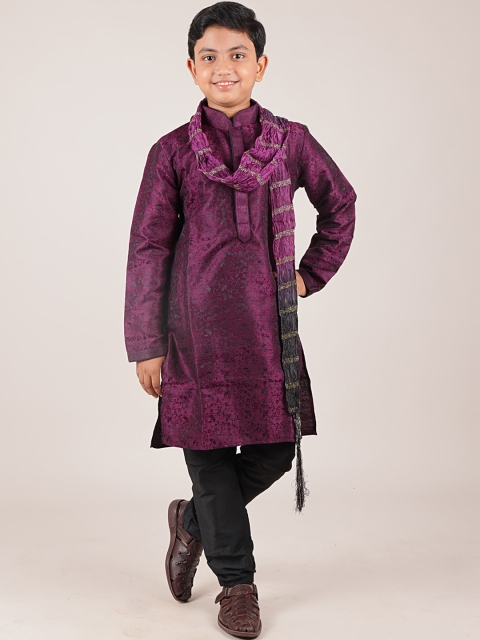 

Pothys Boys Purple & Black Printed Jacquard Sherwani Set