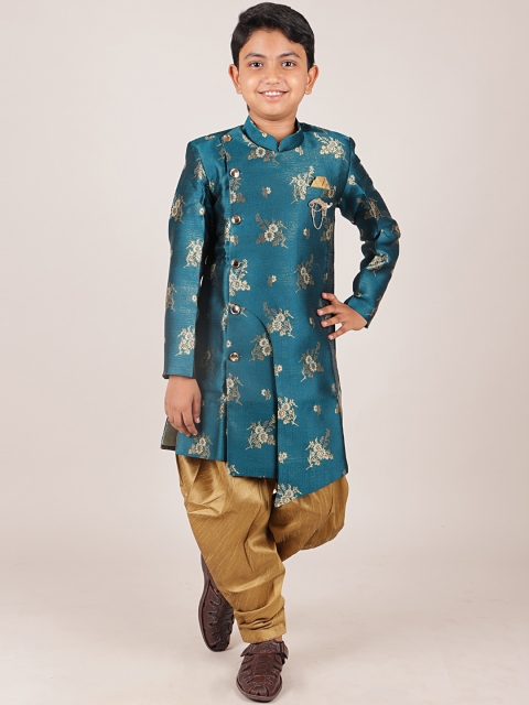 

Pothys Boys Teal Blue & Khaki Brown Woven Design Sherwani