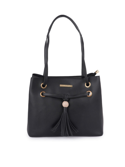 

Lapis O Lupo Black Structured Shoulder Bag with Tasselled