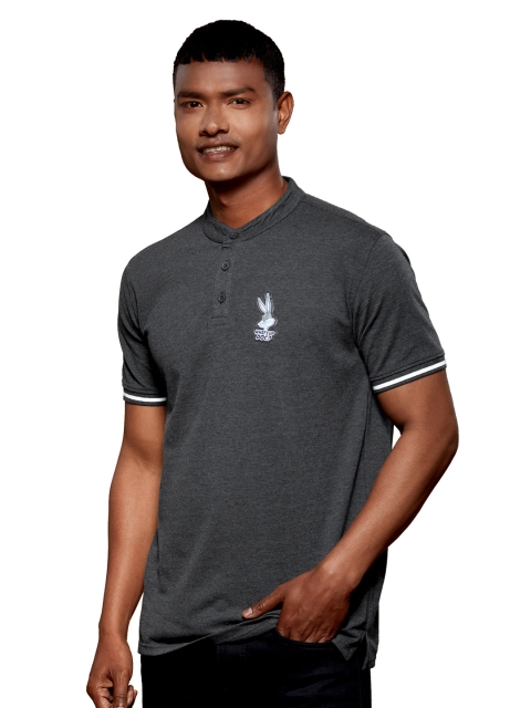 

The Souled Store Men Grey Looney Tunes Mandarin Collar Cotton T-shirt