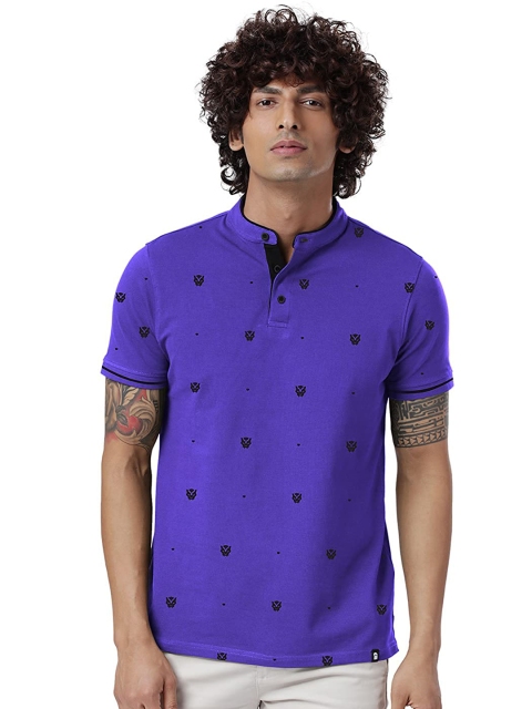 

The Souled Store Men Purple Printed Mandarin Collar T-shirt