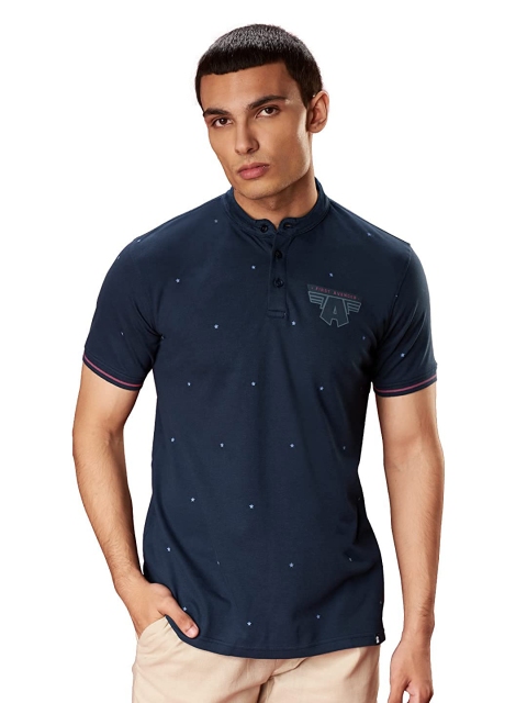 

The Souled Store Men Teal & White Captain America Printed Mandarin Collar T-shirt