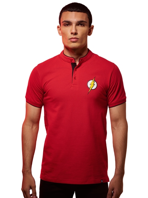 

The Souled Store Men Red Mandarin Collar T-shirt