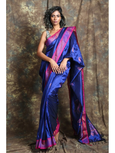 

Charukriti Blue & Pink Woven Design Zari Pure Silk Handloom Saree