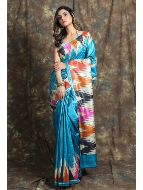 

Charukriti Blue Woven Design Tussar Saree