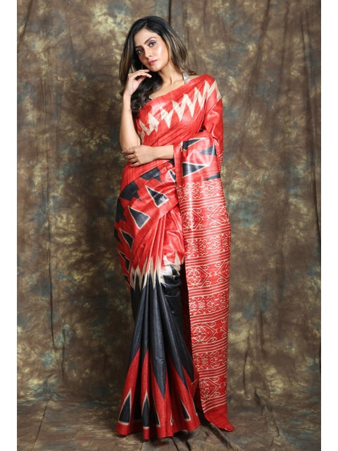 

Charukriti Red & Black Ethnic Motifs Pure Silk Handloom Saree