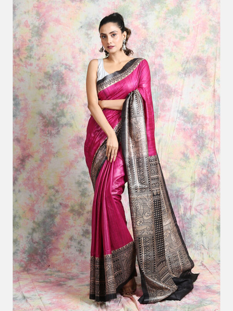

Charukriti Magenta & Black Printed Pure Silk Saree