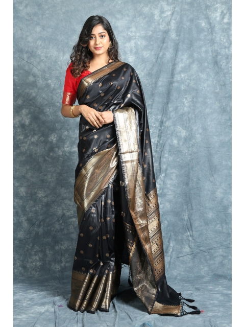 

Charukriti Black & Gold-Toned Woven Design Zari Pure Silk Saree